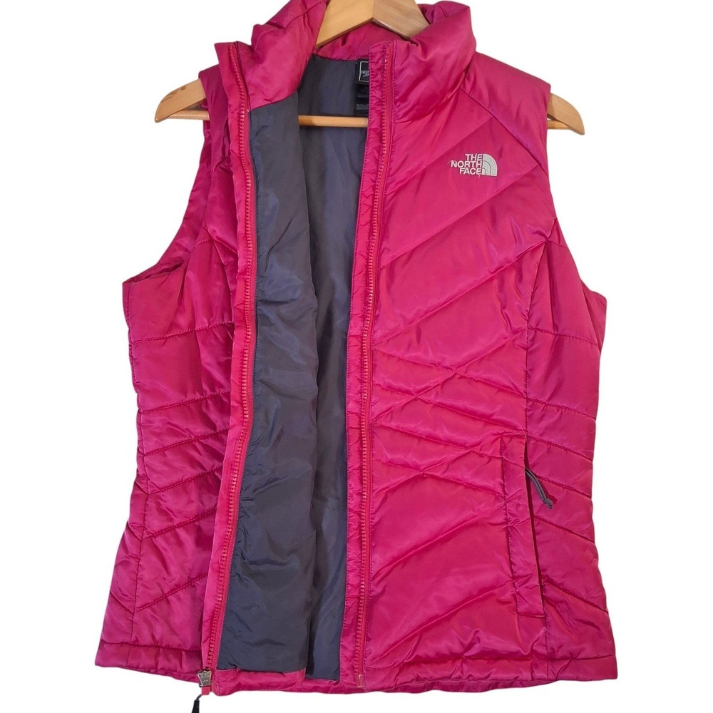 The North Face 550 Down Vest Womens Medium Pink Chevron Quilted Full Zip Puffer - Picture 5 of 9